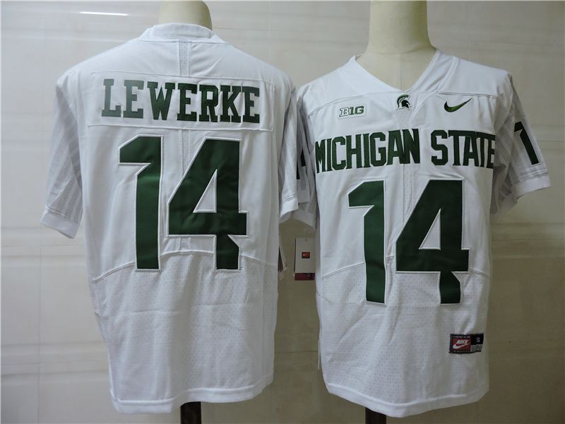 Men Michigan State Spartans #14 Lewerke White Nike 2025 NCAA Jersey